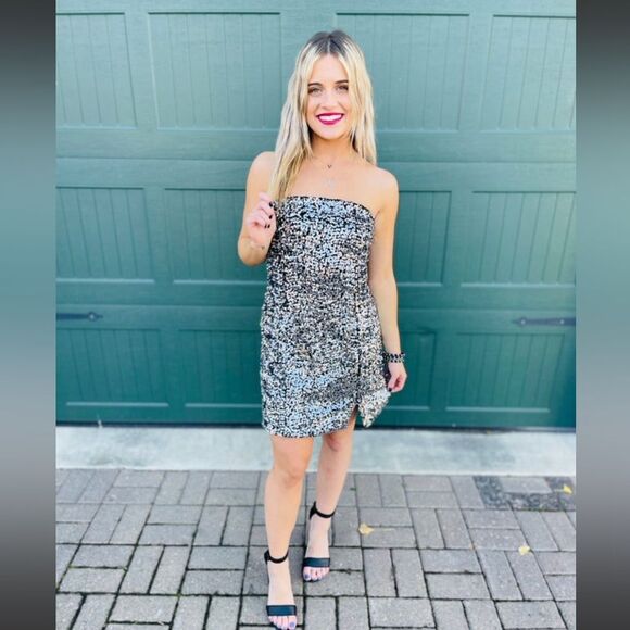 Black Sequin Strapless Dress (Nwot) - Picture 6 of 7